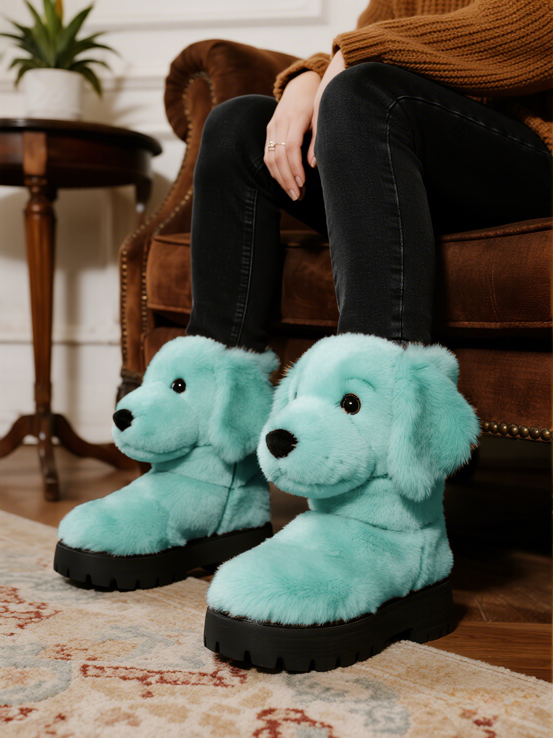 3D Warm Golden Retriever Plush Snow Boots Fleece-Lined Non-slip Thick-soled Boots