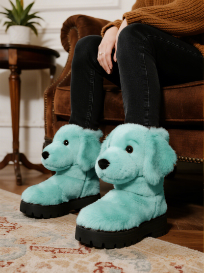 3D Warm Golden Retriever Plush Snow Boots Fleece-Lined Non-slip Thick-soled Boots
