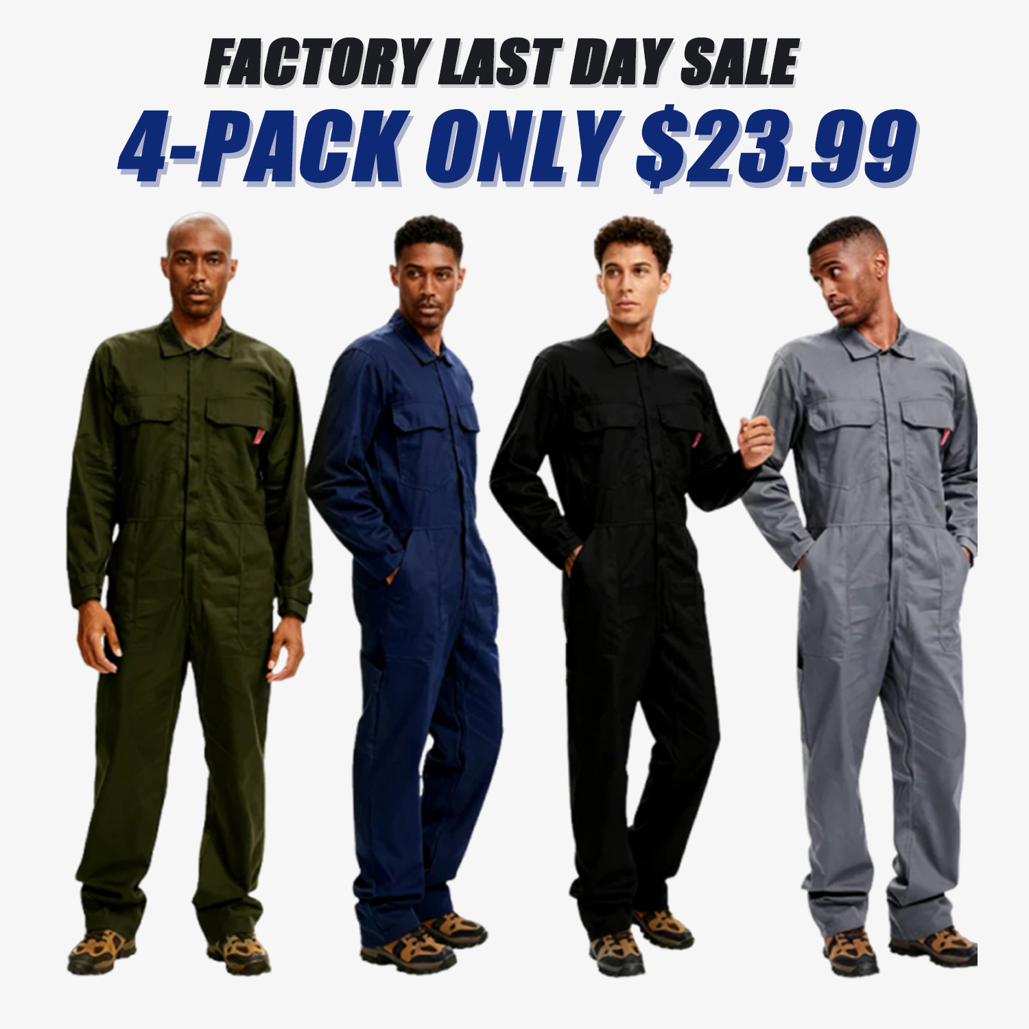 Men's Coveralls Long Sleeve 100% Cotton Twill Workwear Jumpsuit Relaxed Fit