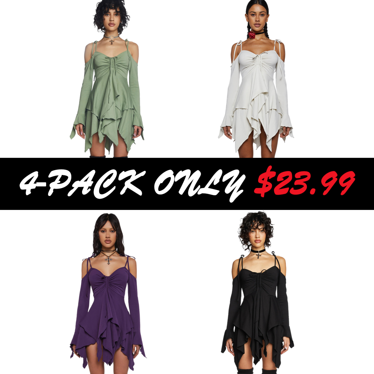 Women's Fairies Handkerchief Dress Cold Shoulder Ruffle Mini Dress