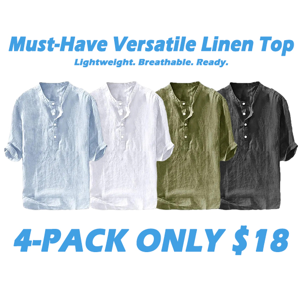 Men's Casual Linen 3/4 Sleeve Lightweight Henley Shirt