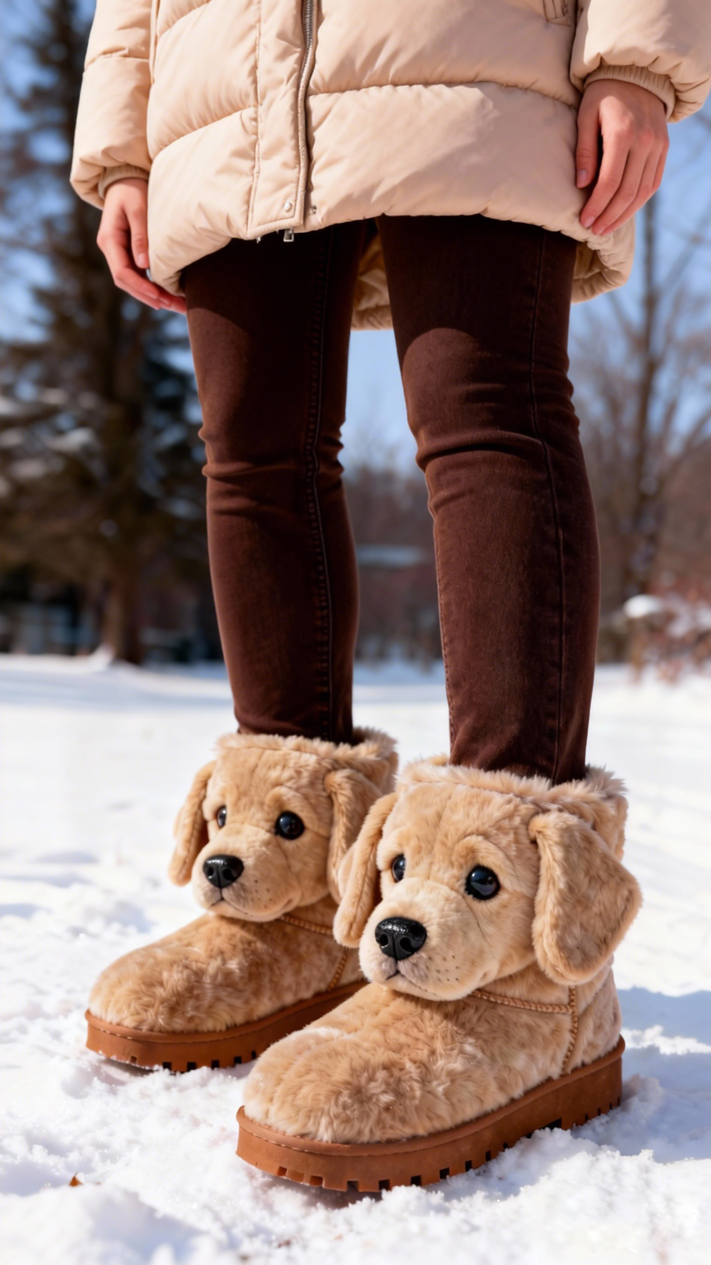 3D Warm Golden Retriever Plush Snow Boots Fleece-Lined Non-slip Thick-soled Boots