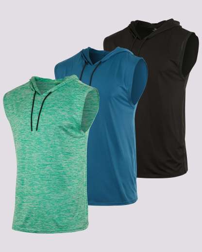 Men's Dry-Fit Active Hooded Tank Top Workout Drawstring Top (Available in Big & Tall)
