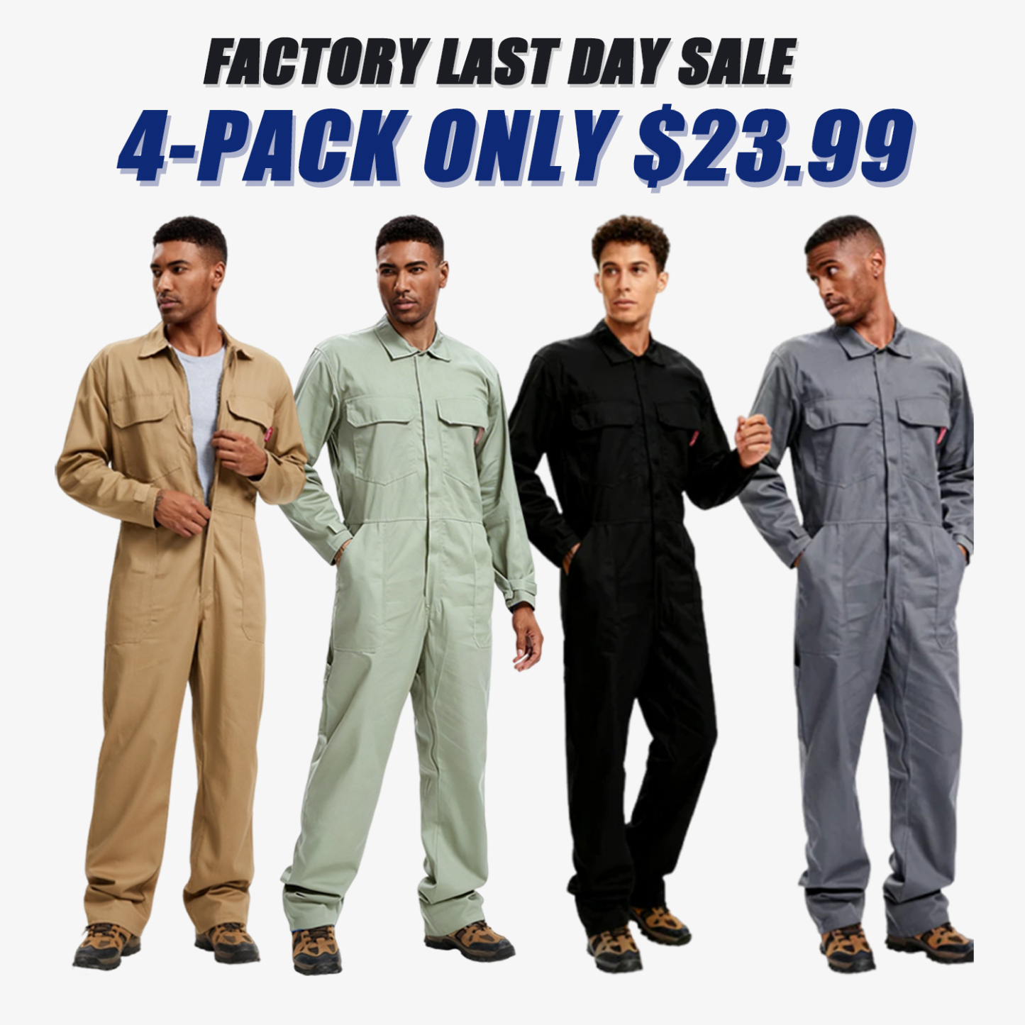 Men's Coveralls Long Sleeve 100% Cotton Twill Workwear Jumpsuit Relaxed Fit