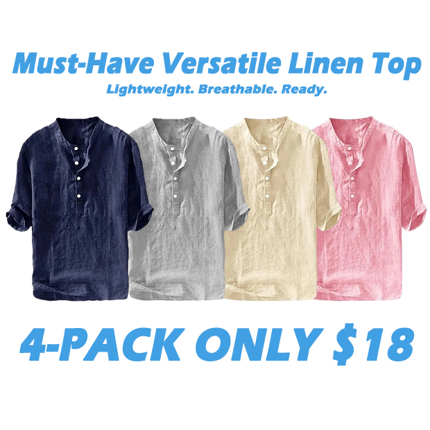 Men's Casual Linen 3/4 Sleeve Lightweight Henley Shirt