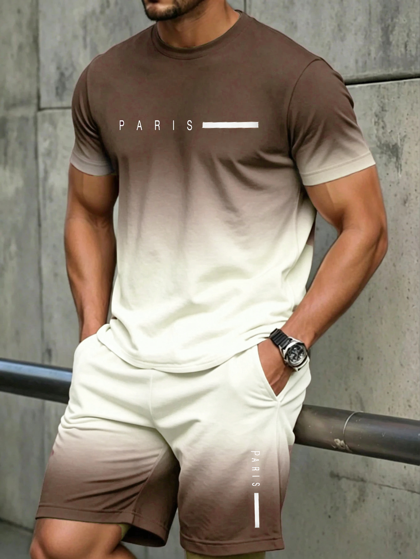Men's Gradient Fitness Short Sleeve T-Shirt & Short 2-Piece Set