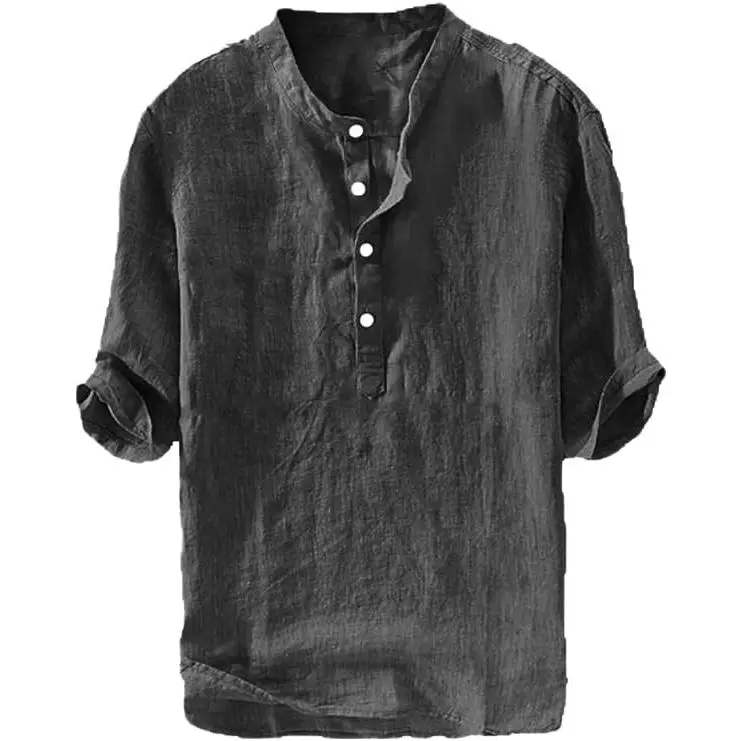 Men's Casual Linen 3/4 Sleeve Lightweight Henley Shirt