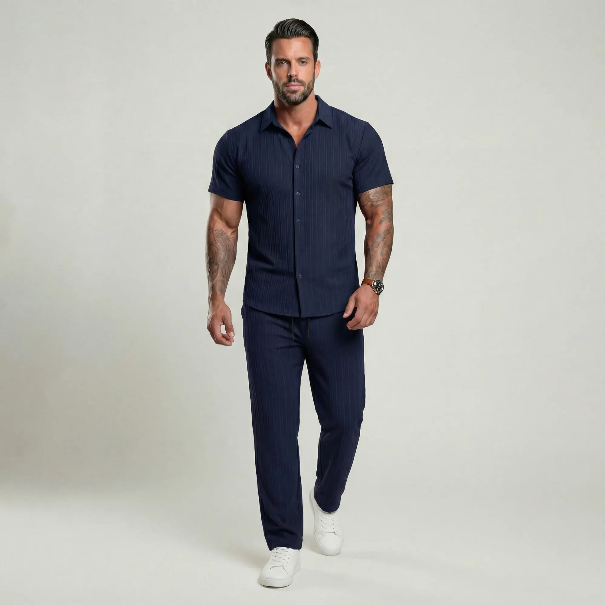 🔥Hot Summer Pick - Men's Button-Front Shirt & Drawstring Pocket Trousers Set