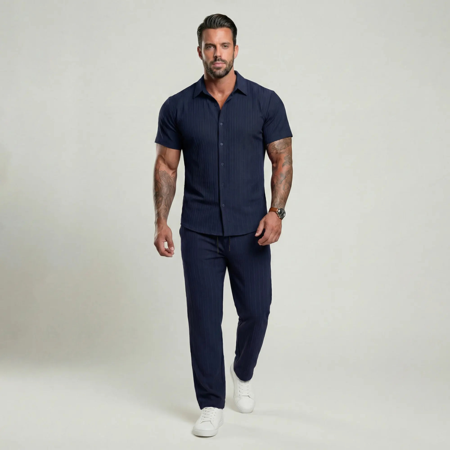 🔥Hot Summer Pick - Men's Button-Front Shirt & Drawstring Pocket Trousers Set
