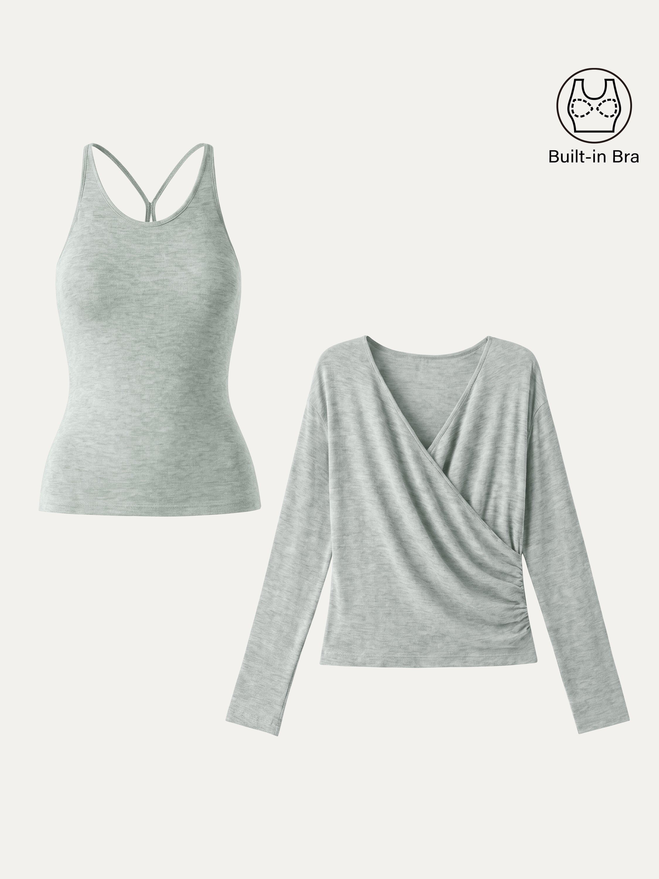 LiteWarm Two-Piece Set Cami with Surplice Ruched Built-In Bra Top