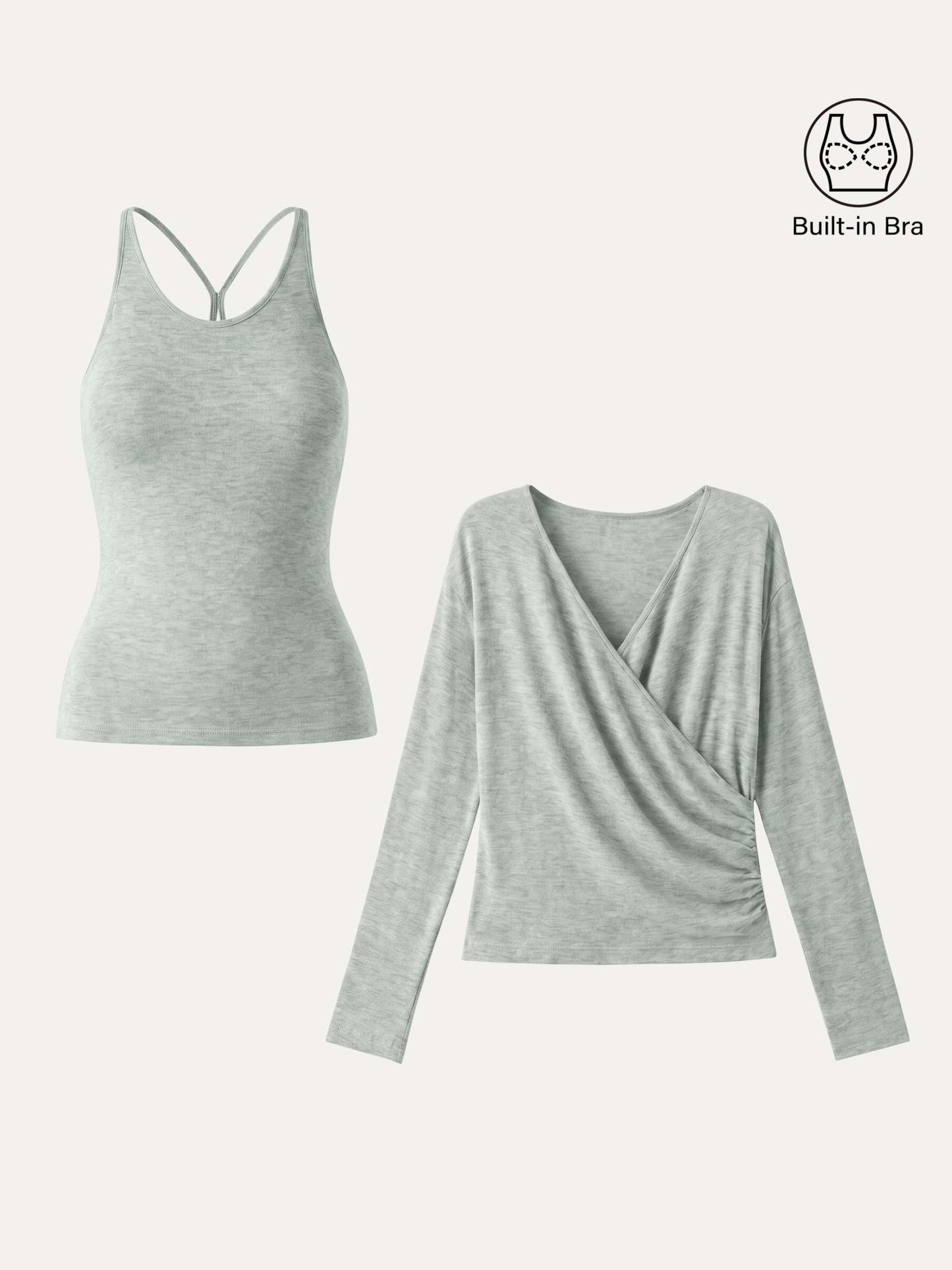 LiteWarm Two-Piece Set Cami with Surplice Ruched Built-In Bra Top