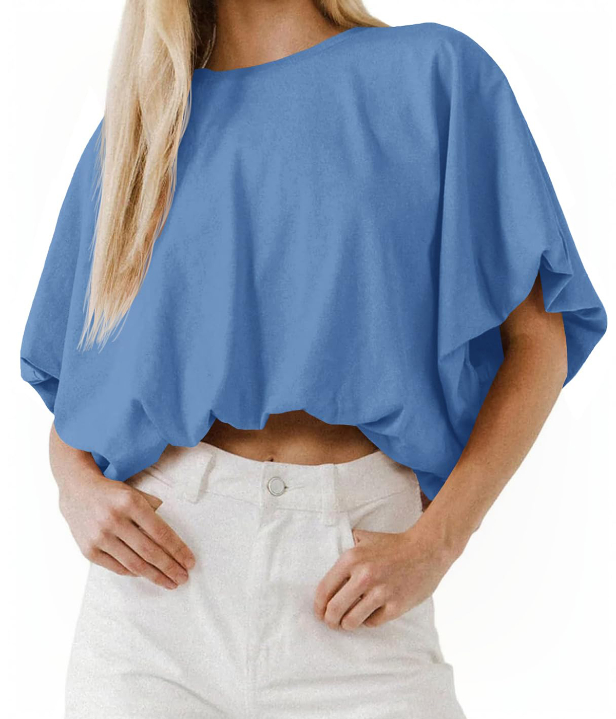 Women's Crewneck Crop Tops Short Sleeve Casual Loose Cropped T-Shirt