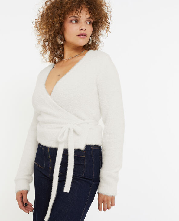 Cache-cœur en maille fluffy - Blanc