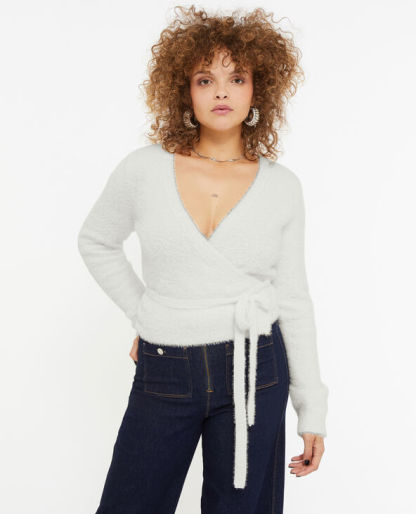 Cache-cœur en maille fluffy - Blanc