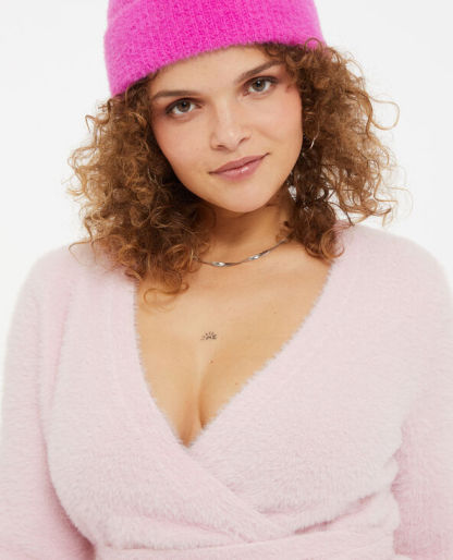 Cache-cœur en maille fluffy - Blanc