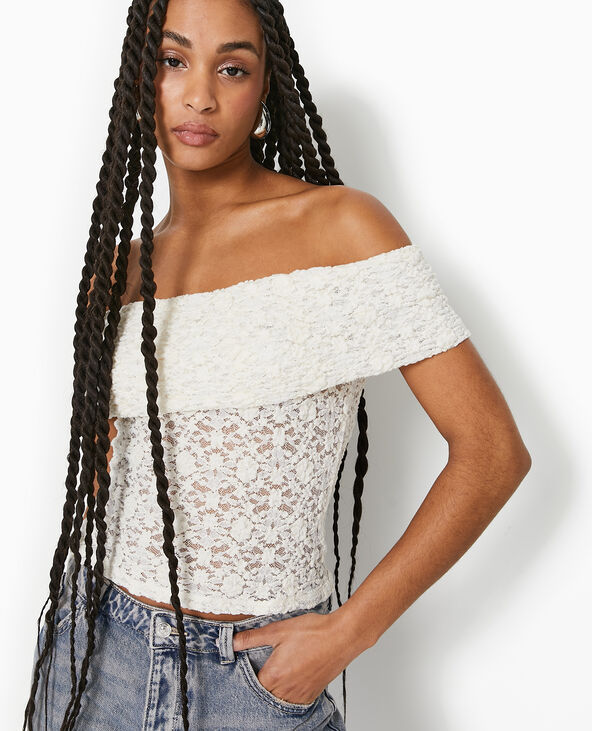 Top en dentelle encolure Bardot - Blanc