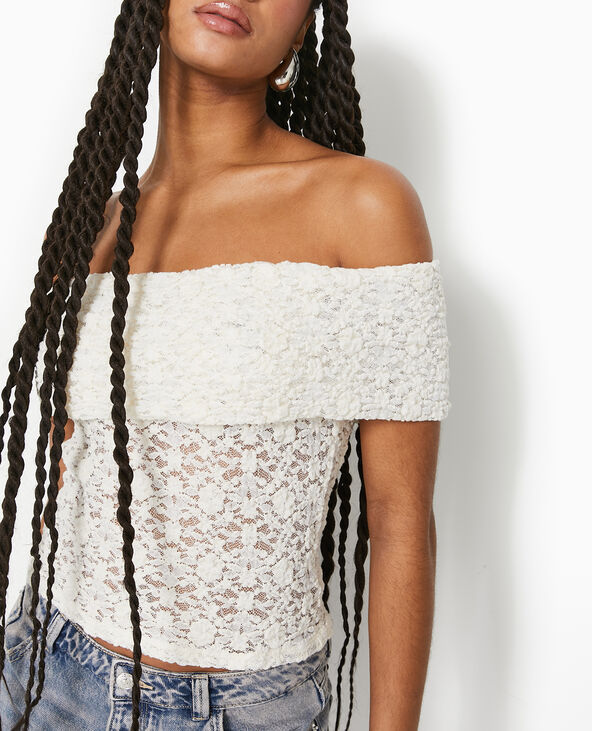 Top en dentelle encolure Bardot - Blanc