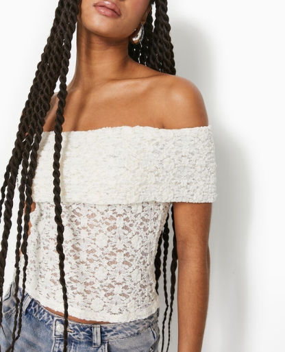 Top en dentelle encolure Bardot - Blanc