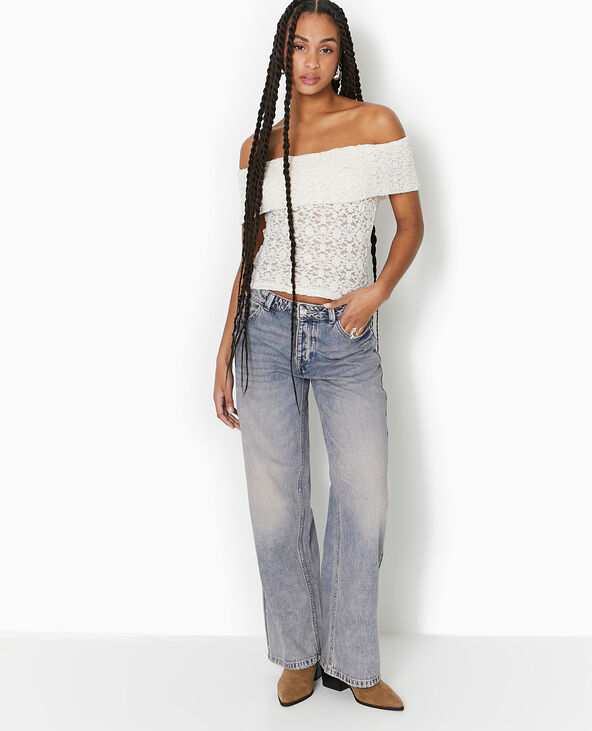 Top en dentelle encolure Bardot - Blanc