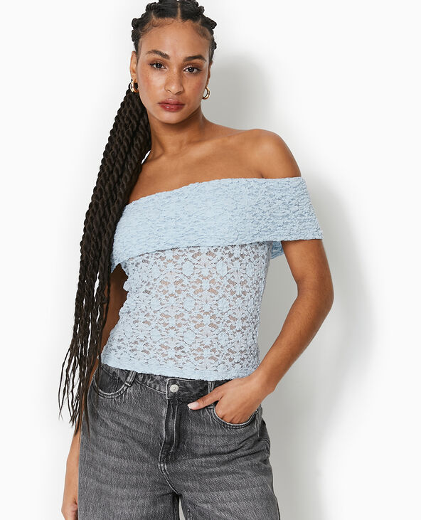 Top en dentelle encolure Bardot - Blanc