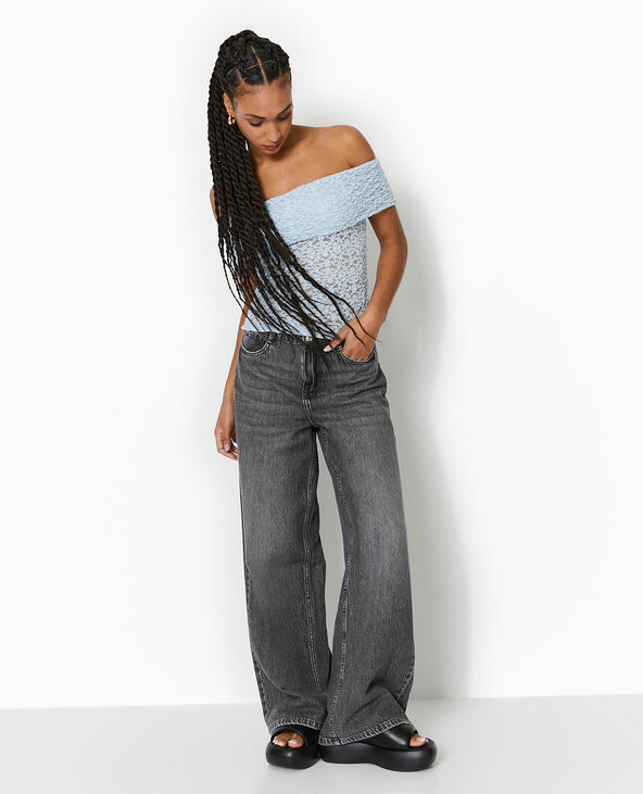 Top en dentelle encolure Bardot - Blanc