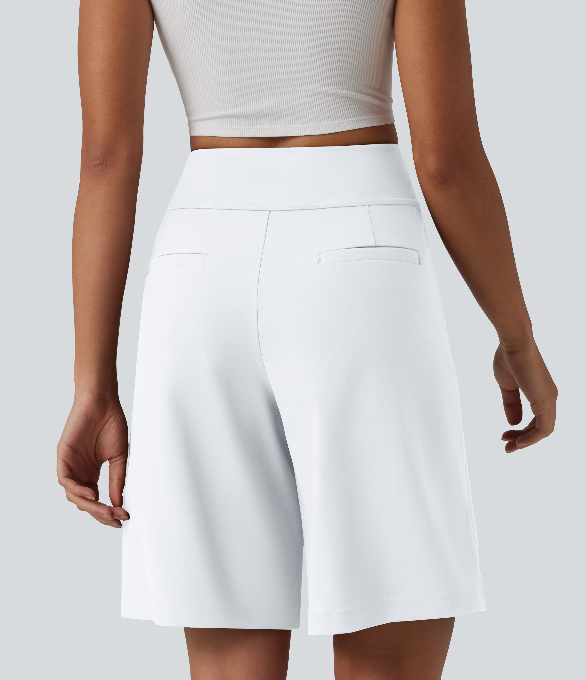 DayStretch High Waisted Pleated Work Bermuda Shorts 10'' with Pockets