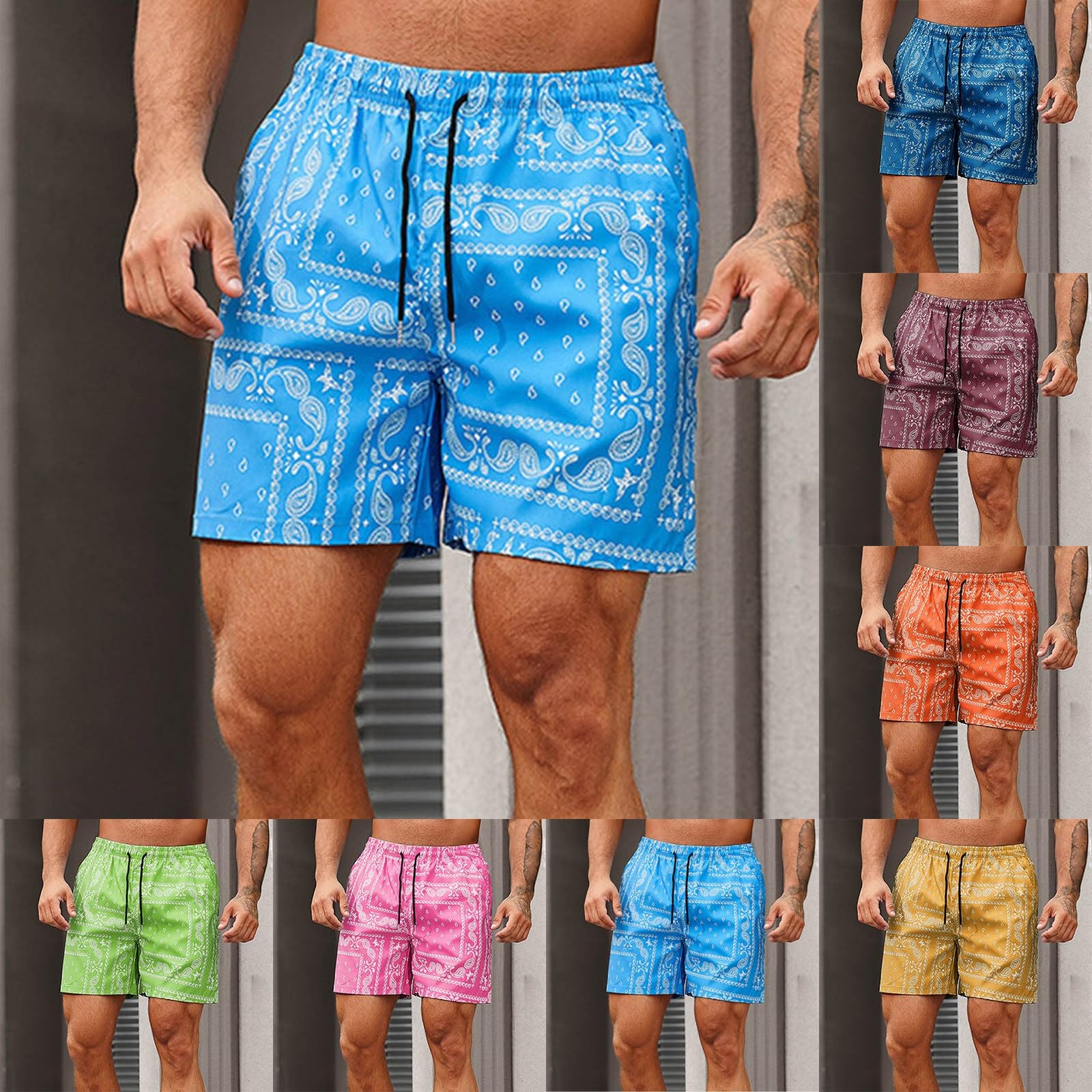 Men's Paisley Pattern Drawstring Short Beach Short