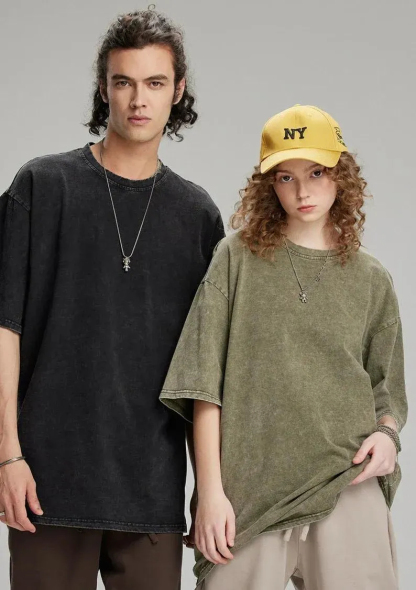 🔥Last Day Promotion🔥Unisex Casual Loose Wash Solid Basic Tees Vintage Oversized T-Shirt
