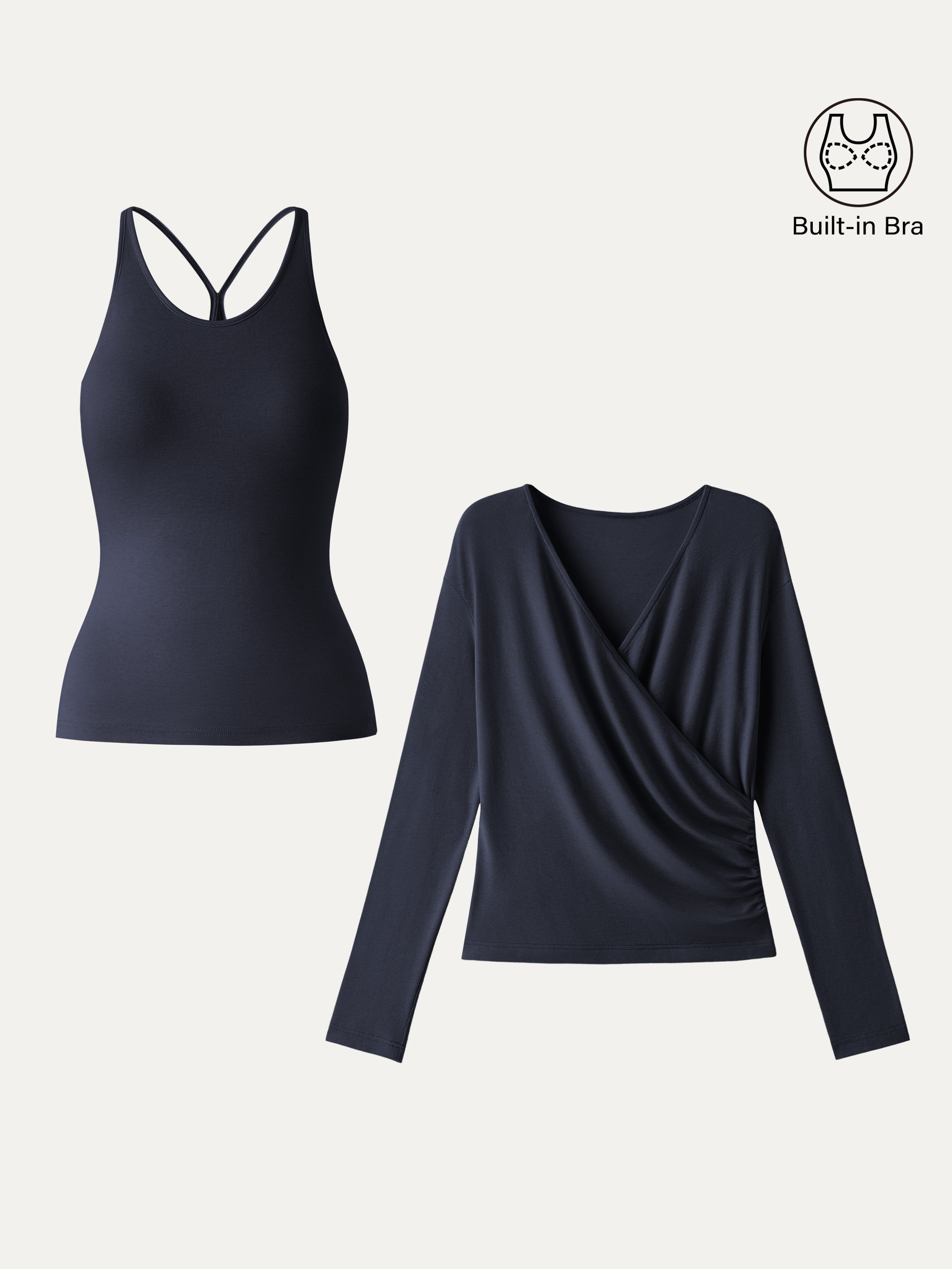 LiteWarm Two-Piece Set Cami with Surplice Ruched Built-In Bra Top