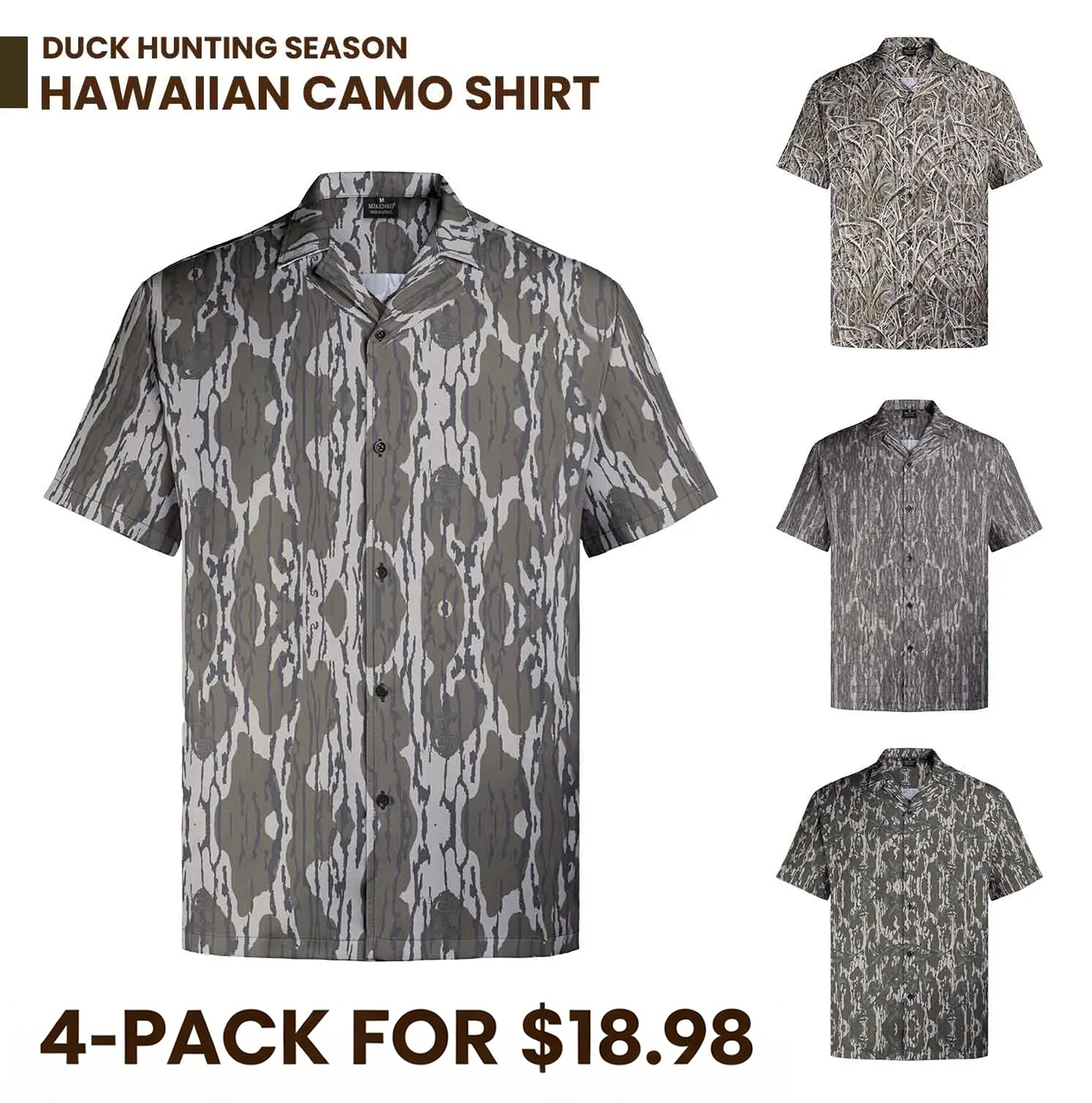 Men's Camo Hawaiian Shirt Duck Hunting Short Sleeve Button-Up Shirts
