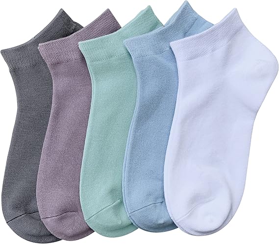 SERISIMPLE Women Viscose Bamboo Ankle Socks Low Cut Thin Sock Lightweight Pastal Color Soft Sock 5 Pairs