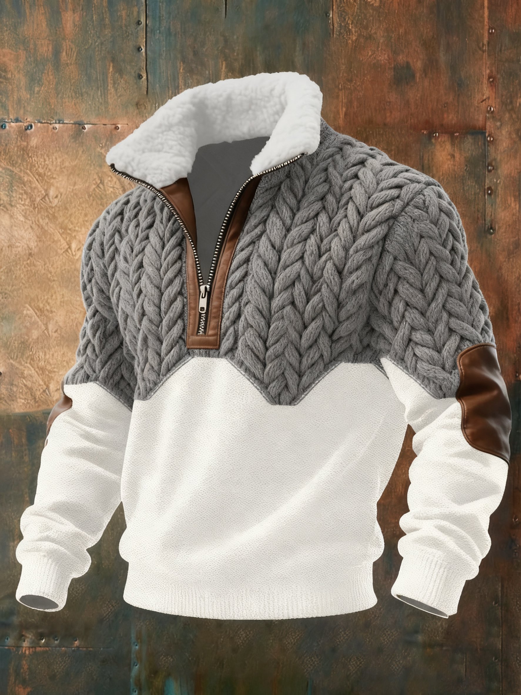 Men's Retro Cable Knit Print Casual Sweatshirt