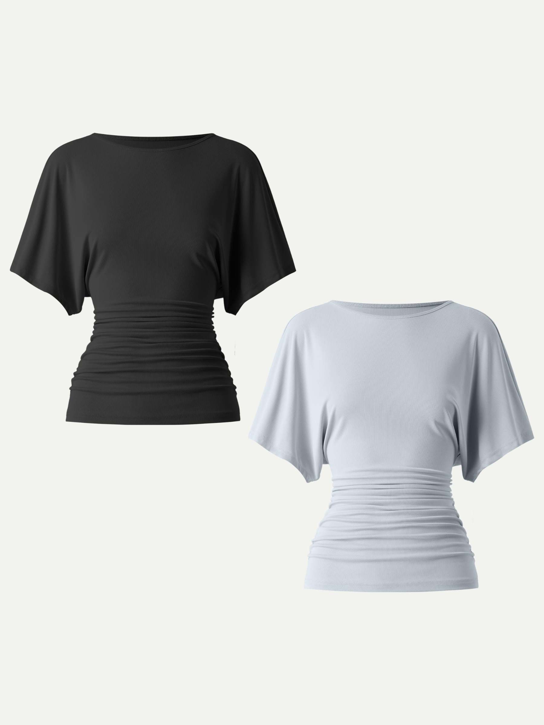 Effortless Boatneck Batwing Sleeve Side Ruched Top
