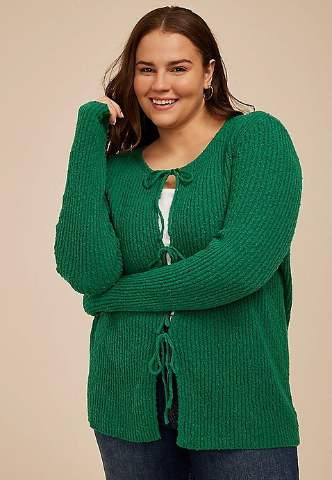 Tie Front Ribbed Cardigan