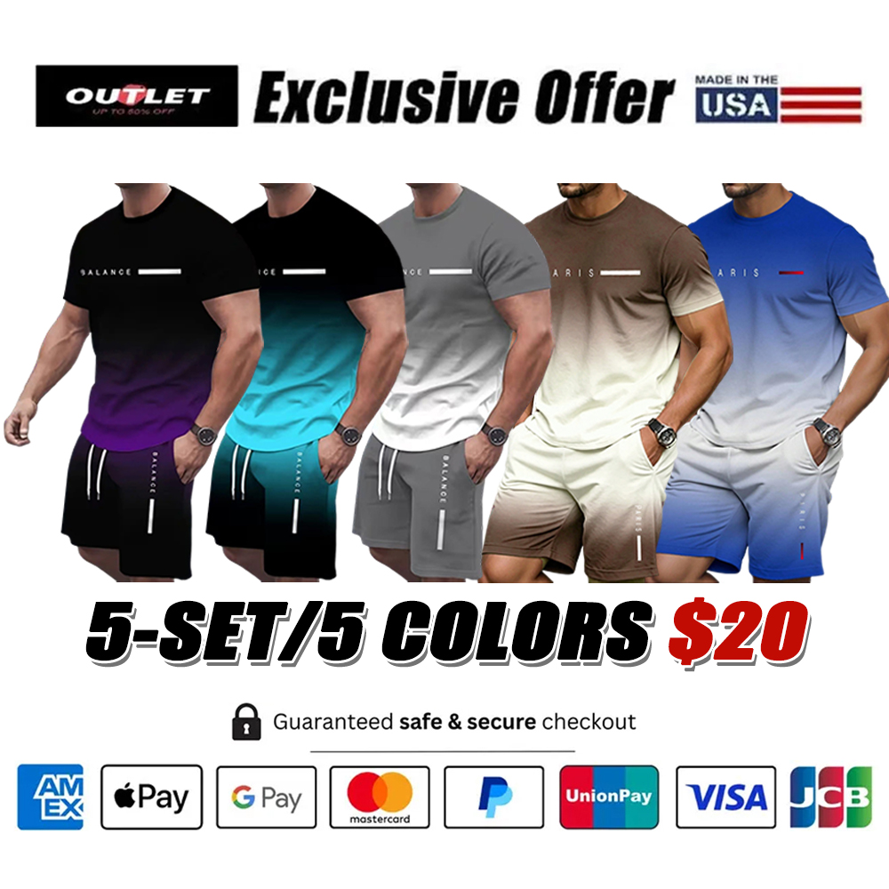 Men's Gradient Fitness Short Sleeve T-Shirt & Short 2-Piece Set