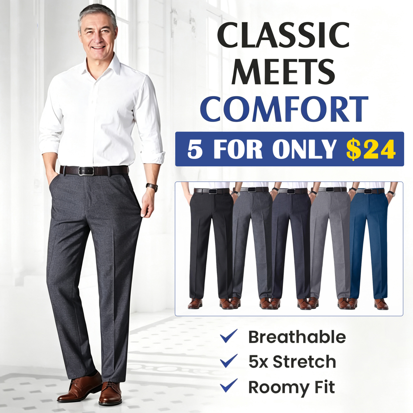 Men’s Pleated Ice Silk High-Waist Comfort Pants