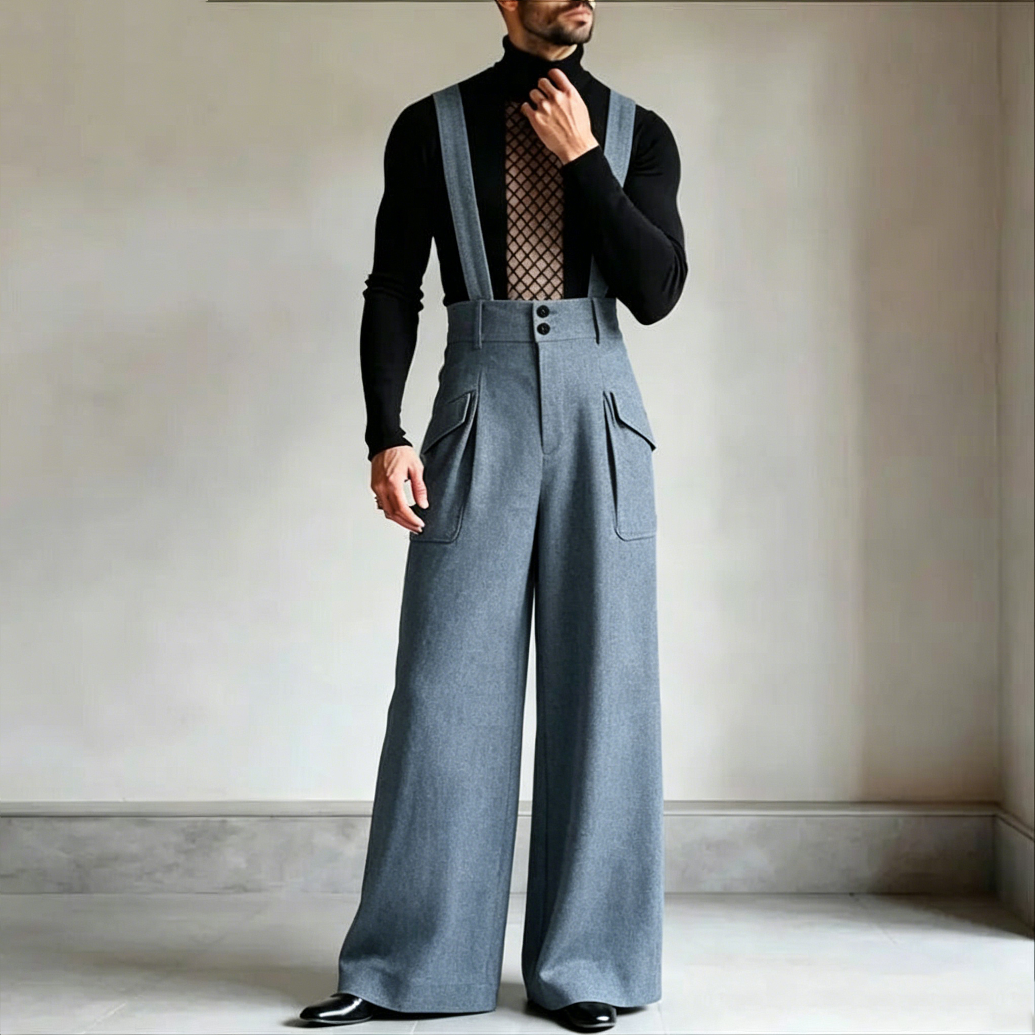 Men's Vintage Suspender Overalls High-Waisted Palazzo Jumpsuits