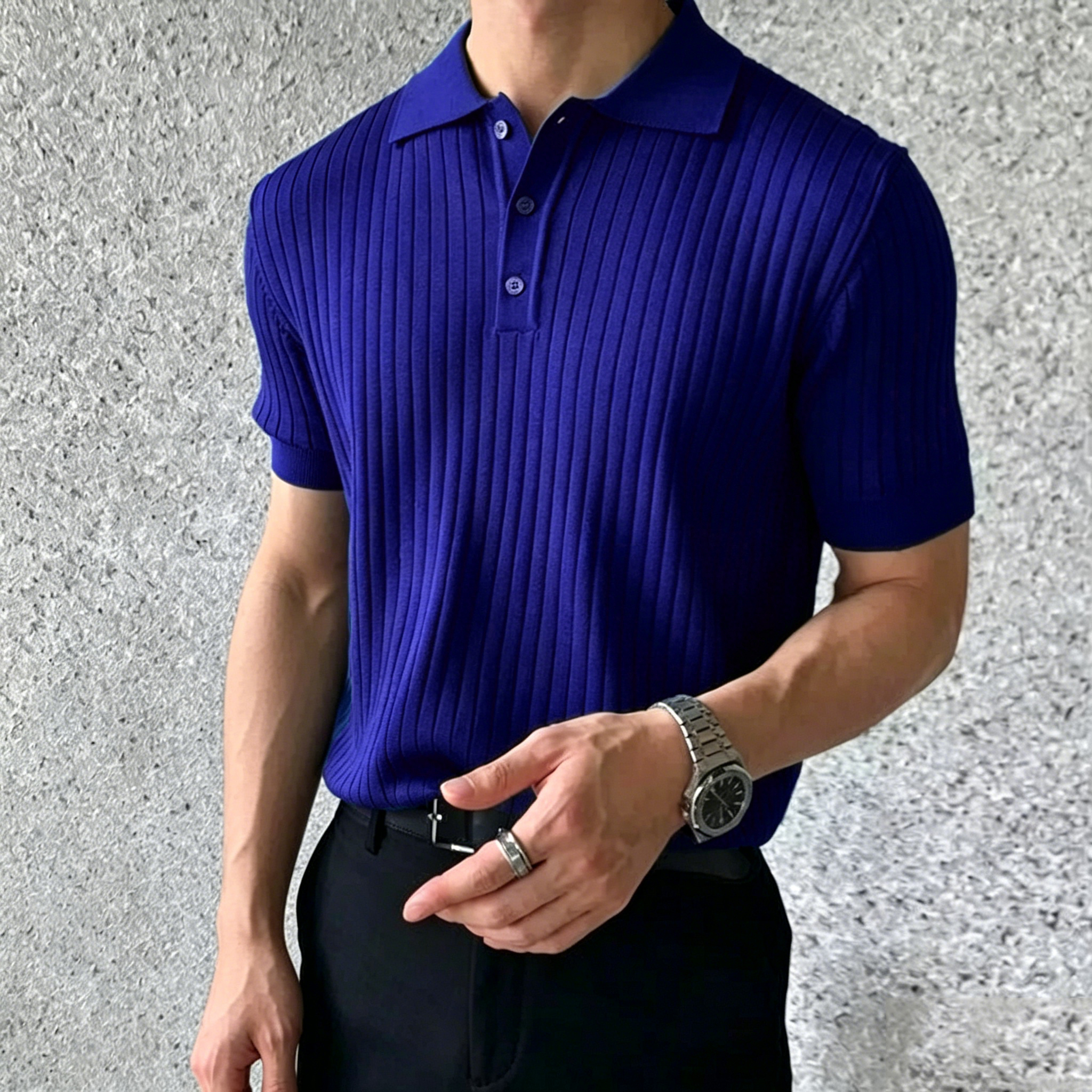 🔥Last Day Promotion!🔥Men's Short Sleeve Old Money Ribbed Knit Polo Shirt