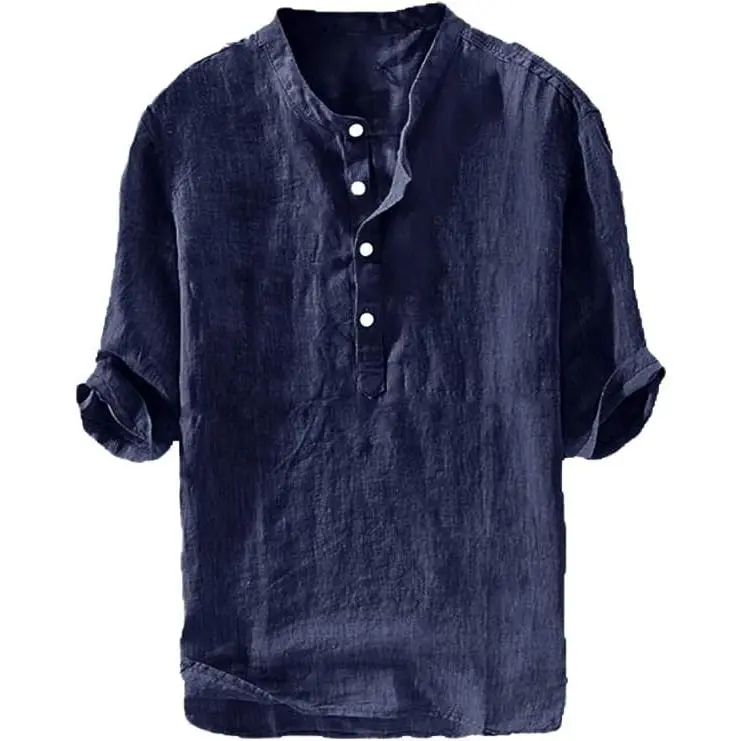 Men's Casual Linen 3/4 Sleeve Lightweight Henley Shirt