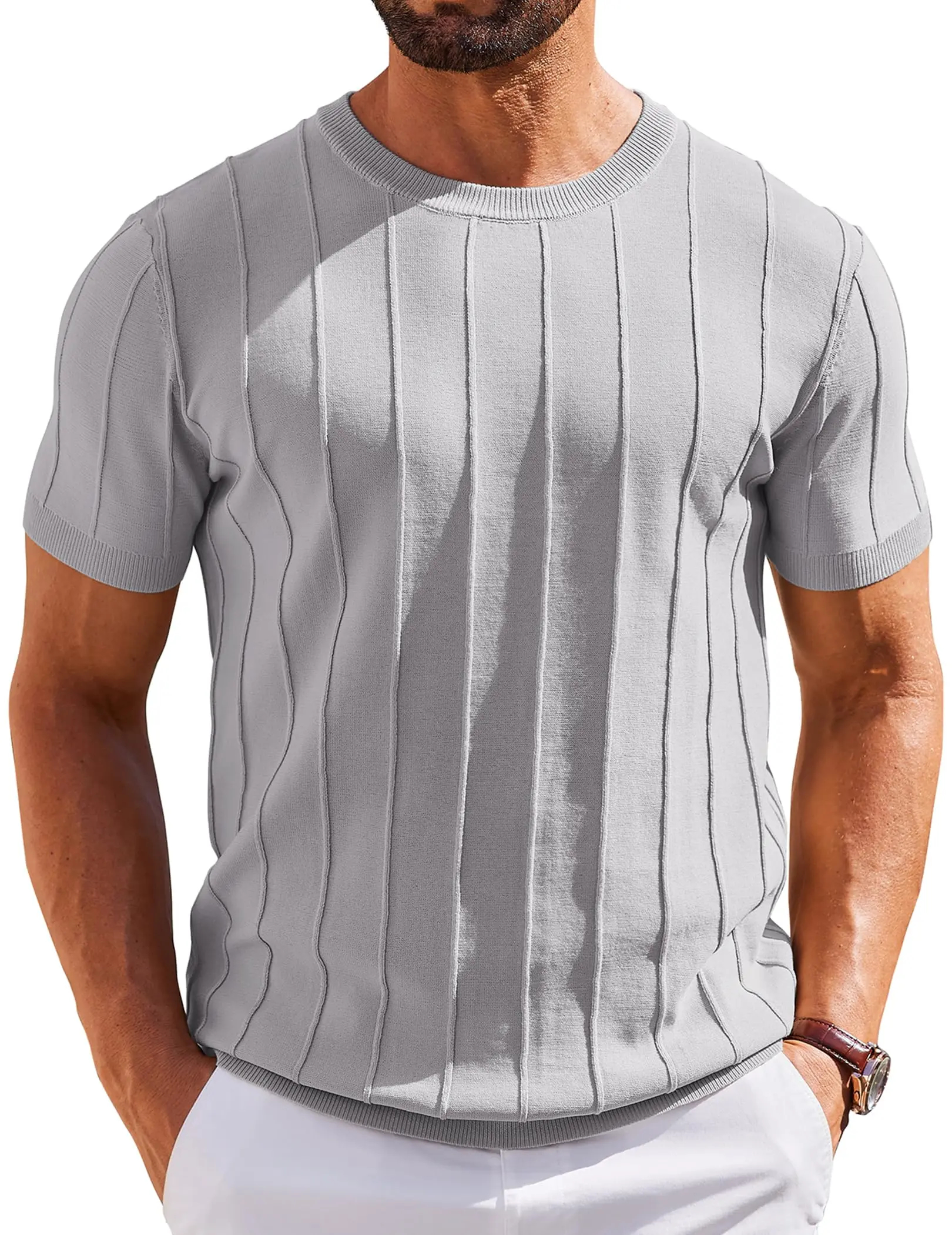 Men's Lightweight Ribbed Knit Short Sleeve T-Shirt