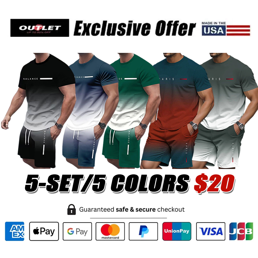 Men's Gradient Fitness Short Sleeve T-Shirt & Short 2-Piece Set