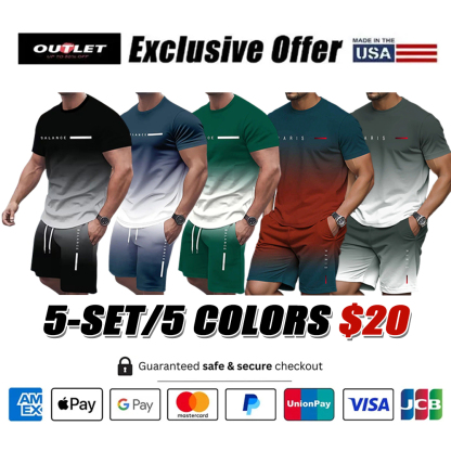 Men's Gradient Fitness Short Sleeve T-Shirt & Short 2-Piece Set