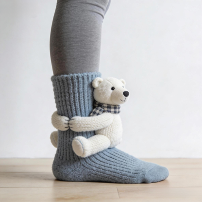 3D Polar Bear Socks - Blue