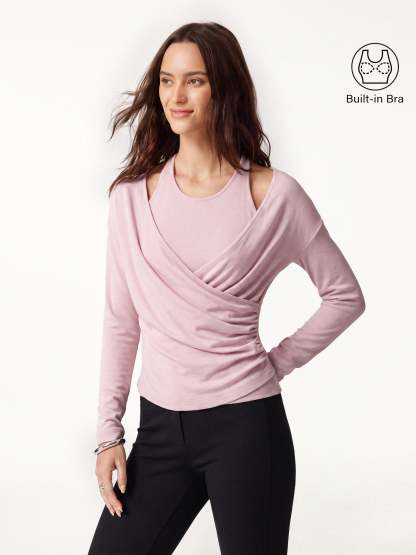 LiteWarm Two-Piece Set Cami with Surplice Ruched Built-In Bra Top