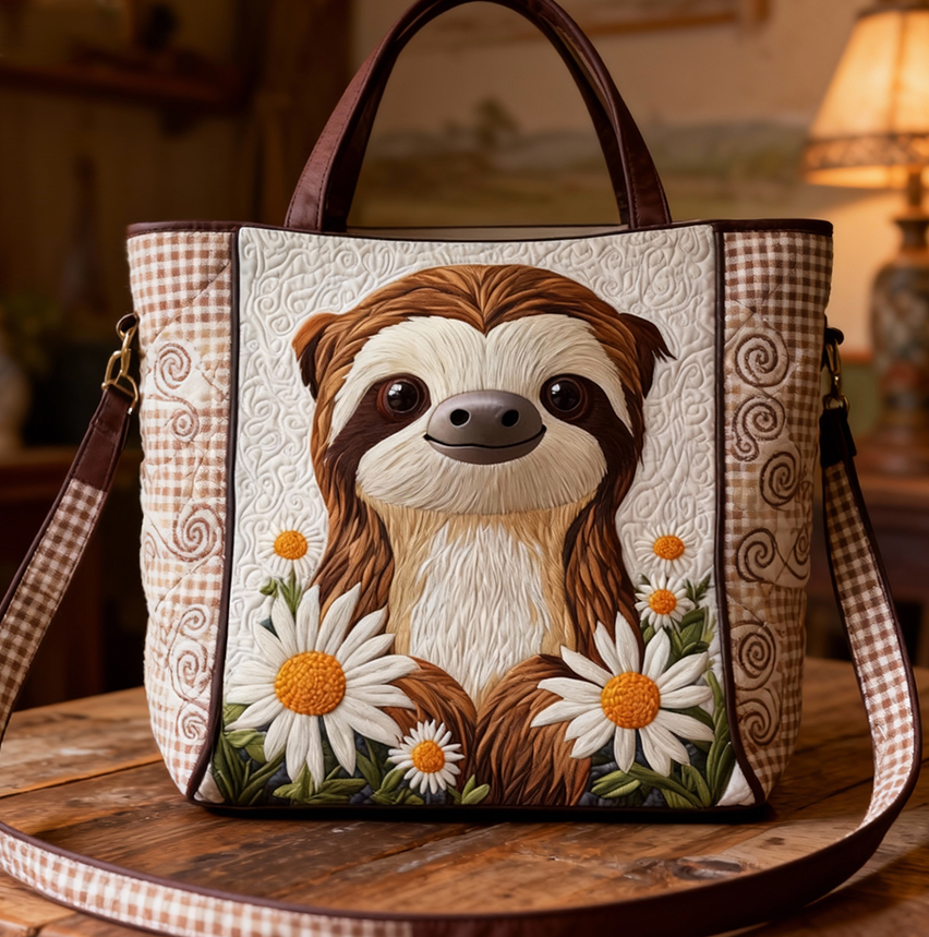 Sloth Sunflower Quilted Tote Bag