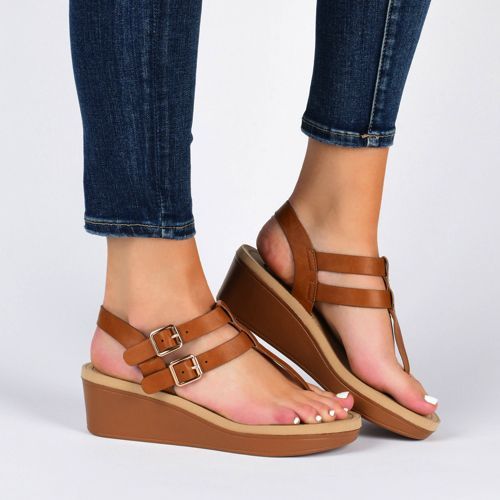 Journee Women's Bianca Comfort T-Strap Wedge Sandals