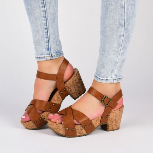 Journee Women's Valentina Criss Cross Strap Block Heel Sandals