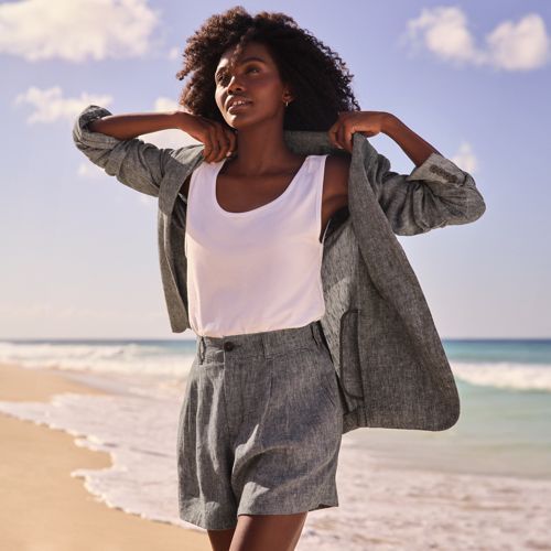 Women's High Rise Pleated A-line 5" Linen Shorts