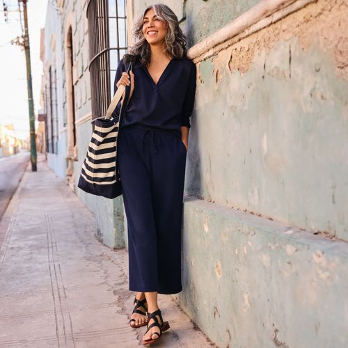 Women's Sport Knit Elastic Waist Wide Leg Crop Pants