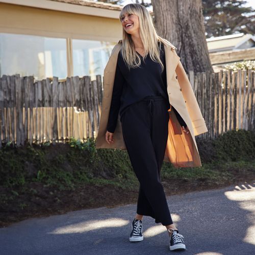 Women's Sport Knit Elastic Waist Wide Leg Crop Pants